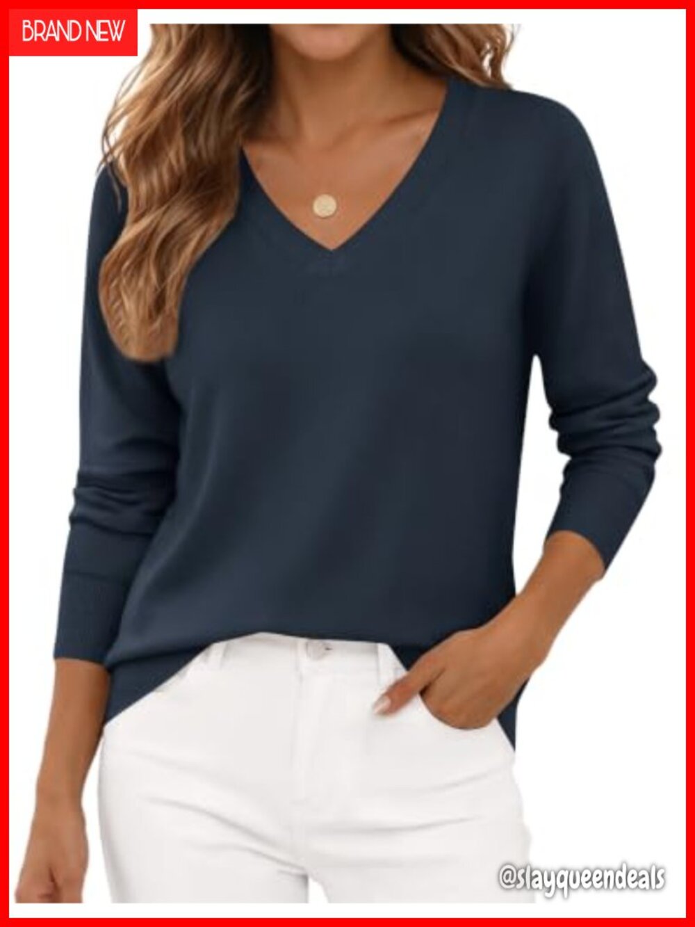 Women's V-Neck Pullover Sweater Long Sleeve Batwing Knit